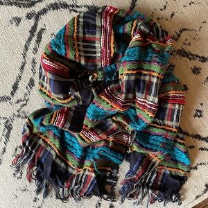 Guillaume de Mons Paris Colorful Boho Plaid Textured Woven Scarf